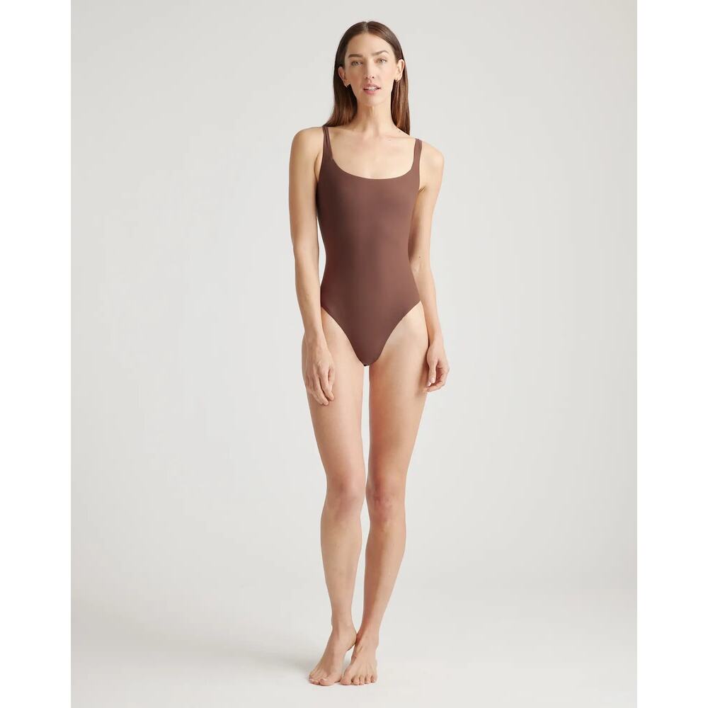 Quince Second Skin Square Neck Tank Bodysuit Brown Medium NEW
